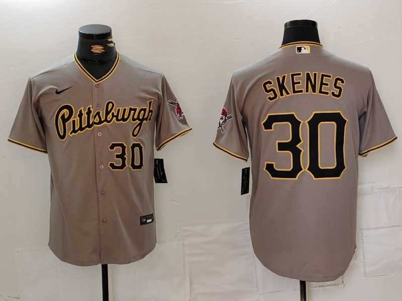 Men%27s Pittsburgh Pirates #30 Paul Skenes Number Grey Stitched Jersey